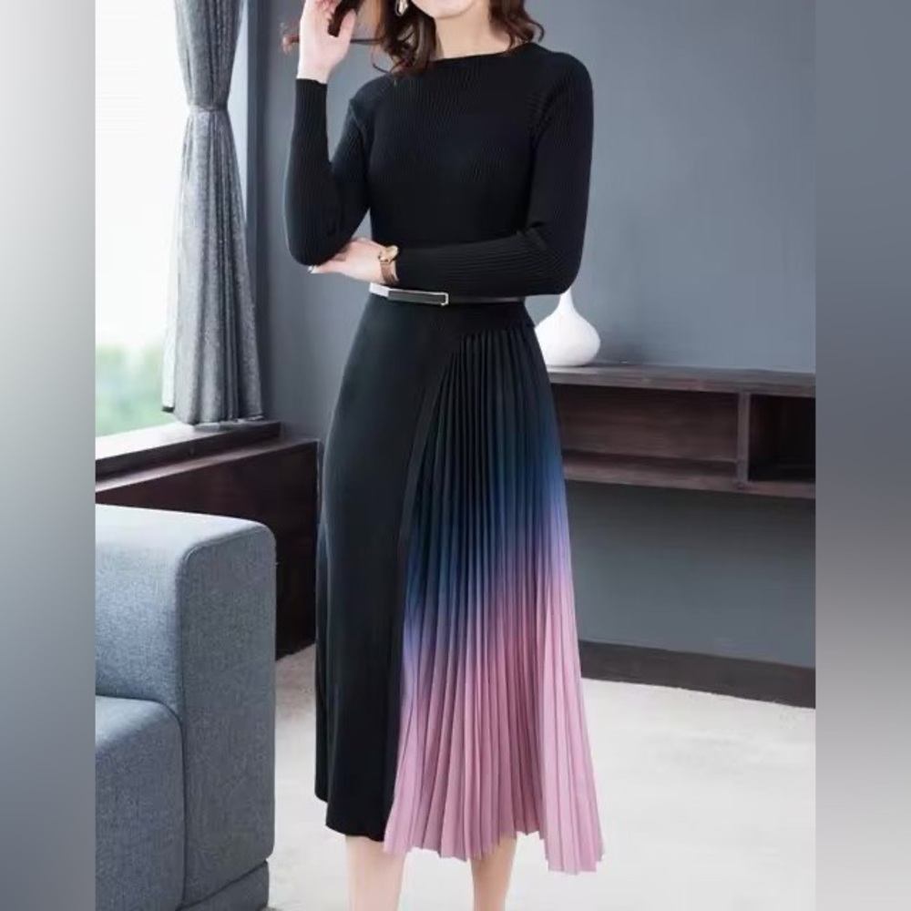 NWT Dalia MacPhee Pleated Ombre Skirt Sweater Midi Dress S - Picture 1 of 9